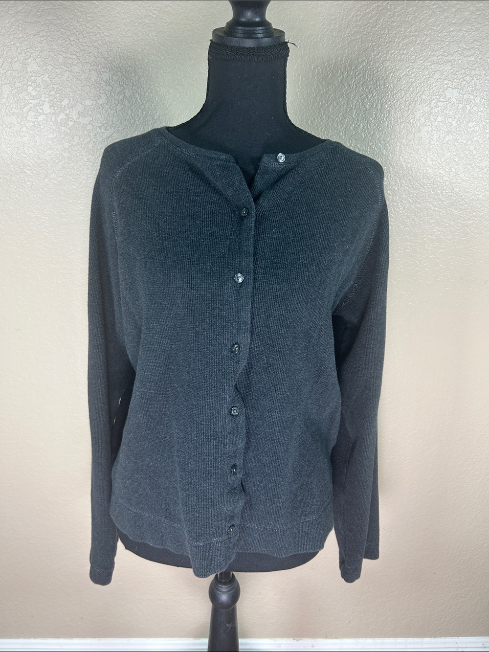 Eddie Bauer Large Dark Gray Textured Button Front Cardigan